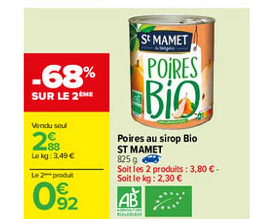 Poires Au Sirop Bio St Mamet