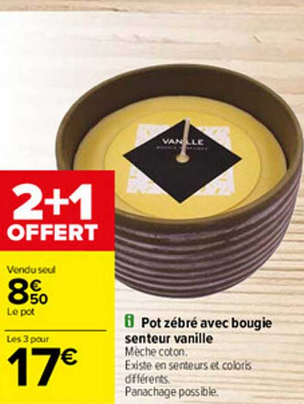 pot zébré avec bougie senteur vanille