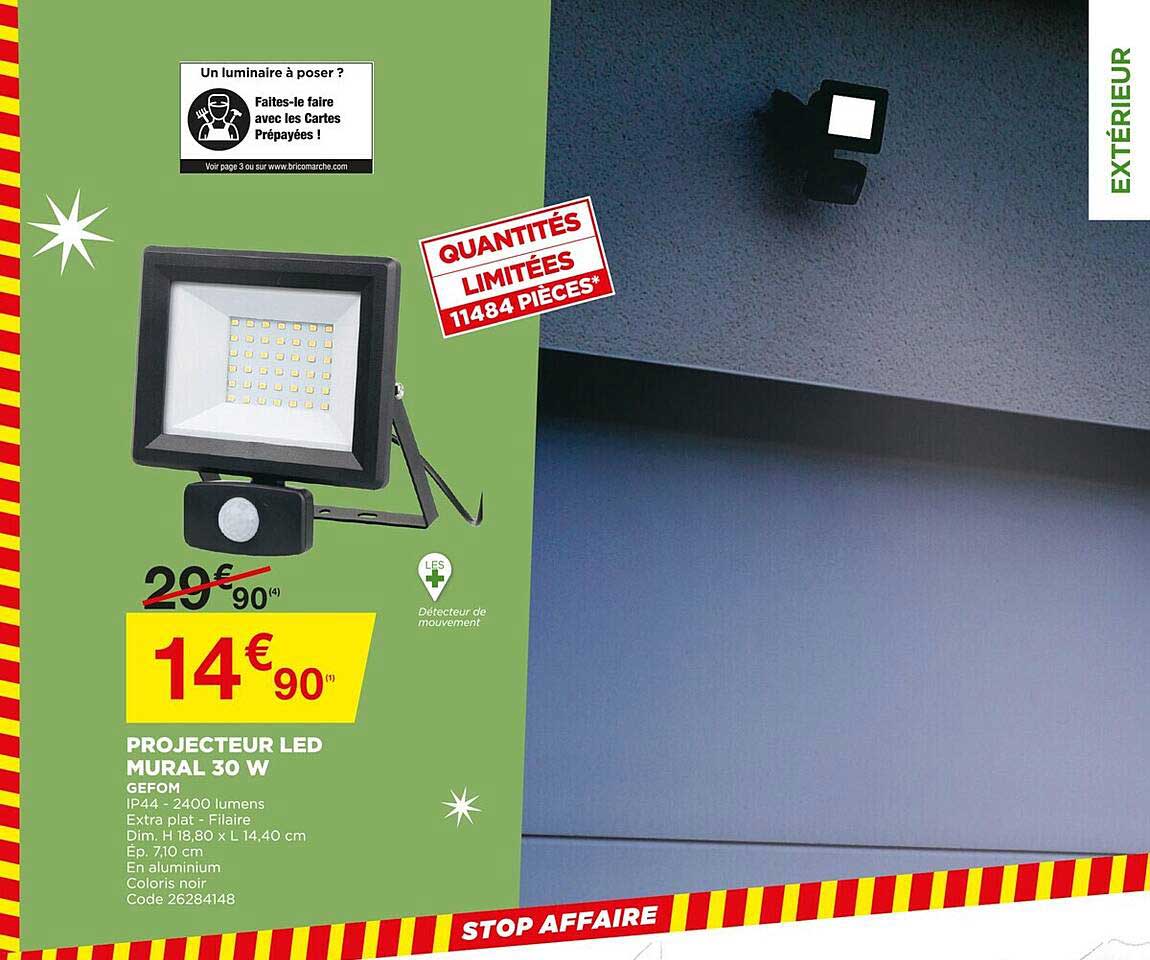 projecteur led mural 30 w gefom