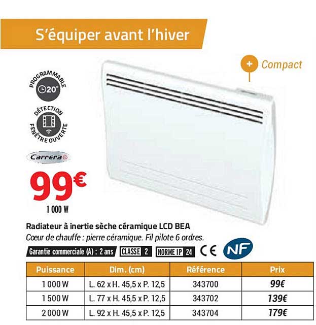 radiateur à inertie sèche céramique lcd bea