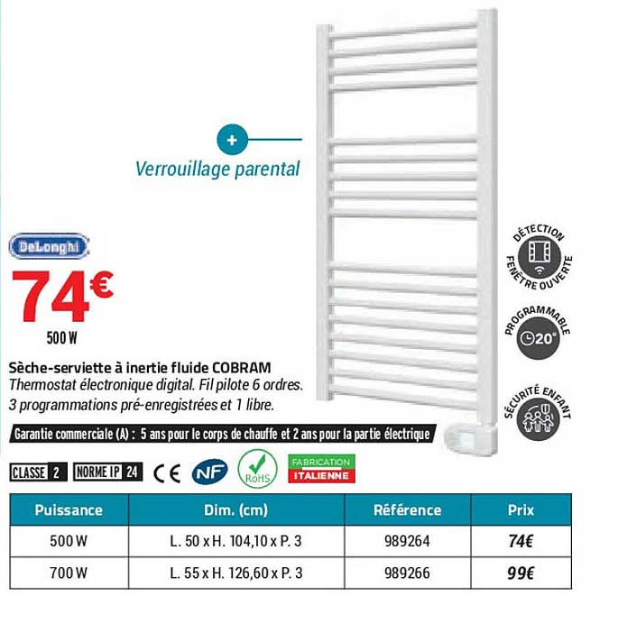 sèche-serviette à inertie fluide cobram delonghi
