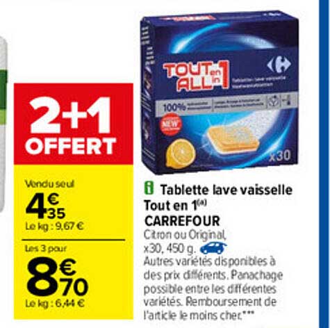 tablette lave vaisselle tout en 1 carrefour