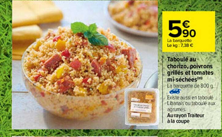 taboulé au chorizo, poivrons grillés et tomates mi-séchées