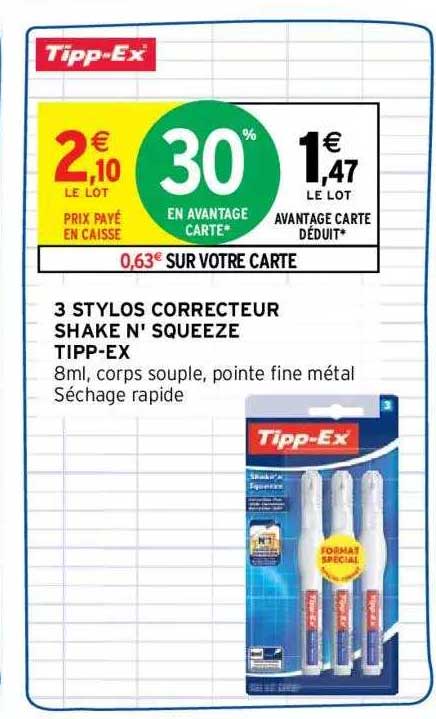 3 stylos correcteur shake n' squeeze tipp-ex