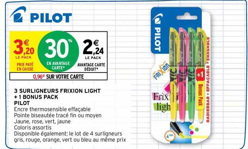 3 Surligneurs Frixion Light + 1 Bonus Pack Pilot
