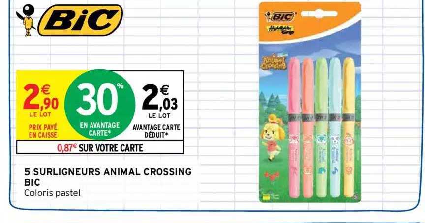 5 surligneurs animal crossing bic