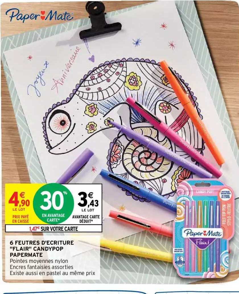 6 Feutres D'écriture "flair" Candypop Papermate