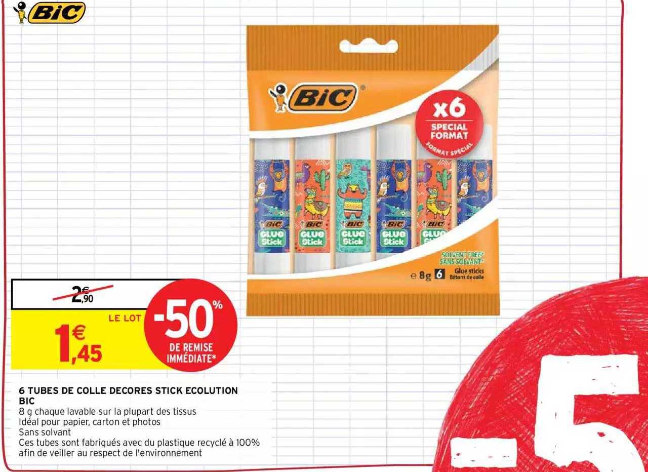 6 Tubes De Colle Décores Stick écolution Bic