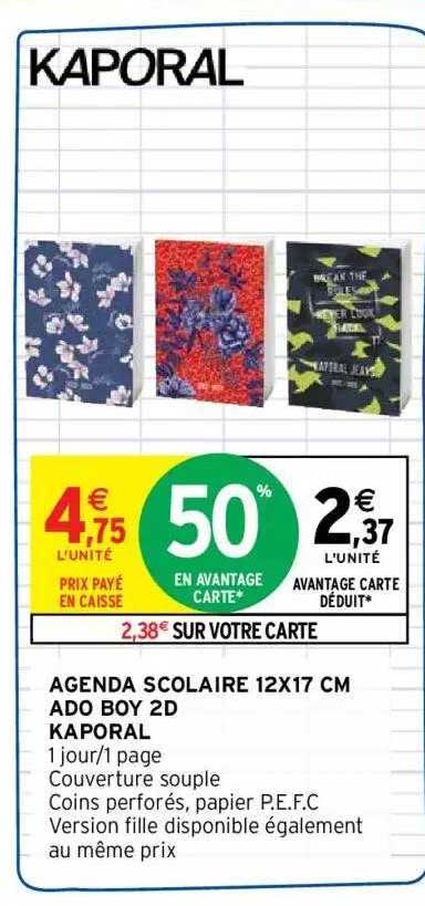 agenda scolaire 12x17 cm ado boy 2d kaporal