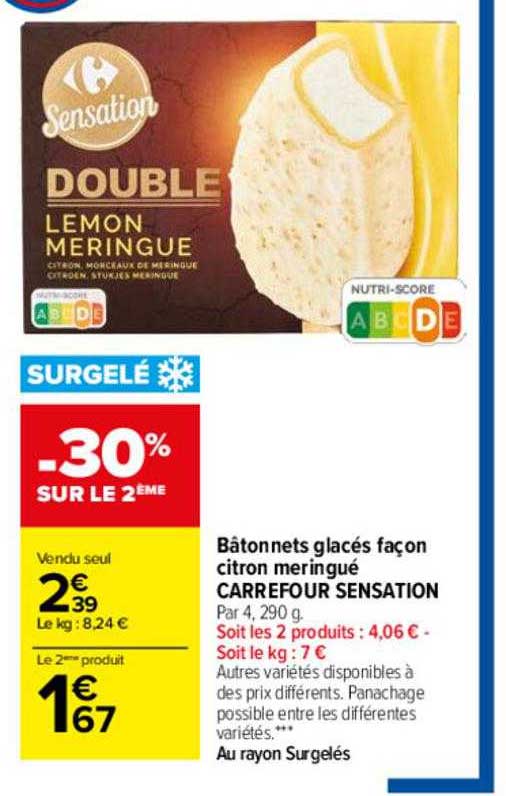bâtonnets glacés façon citron meringué carrefour sensation -30% sur le 2ème