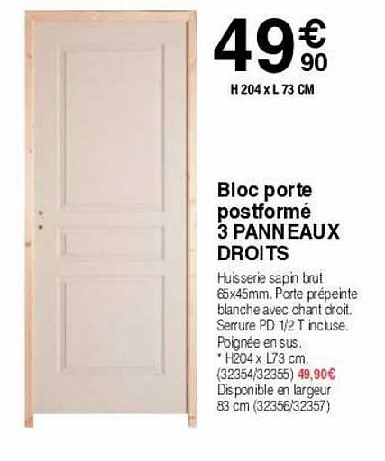 bloc porte posftformé 3 panneaux droits