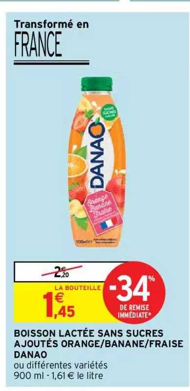 boisson lactée sans sucres ajoutés orange-banane-fraise danao