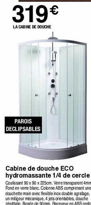 cabine de douche eco hydromassante 1 4 de cercle