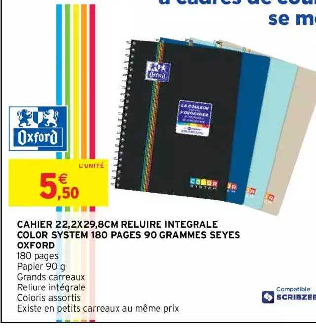 cahier 22,2 x 29,8 cm reluire intégrale color system 180 pages 90 grammes seyes oxford