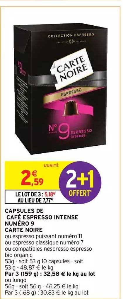 capsules de café espresso intense numéro 9 carte noire