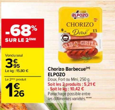 Chorizo Barbecue Elpozo -68% Sur Le 2ème