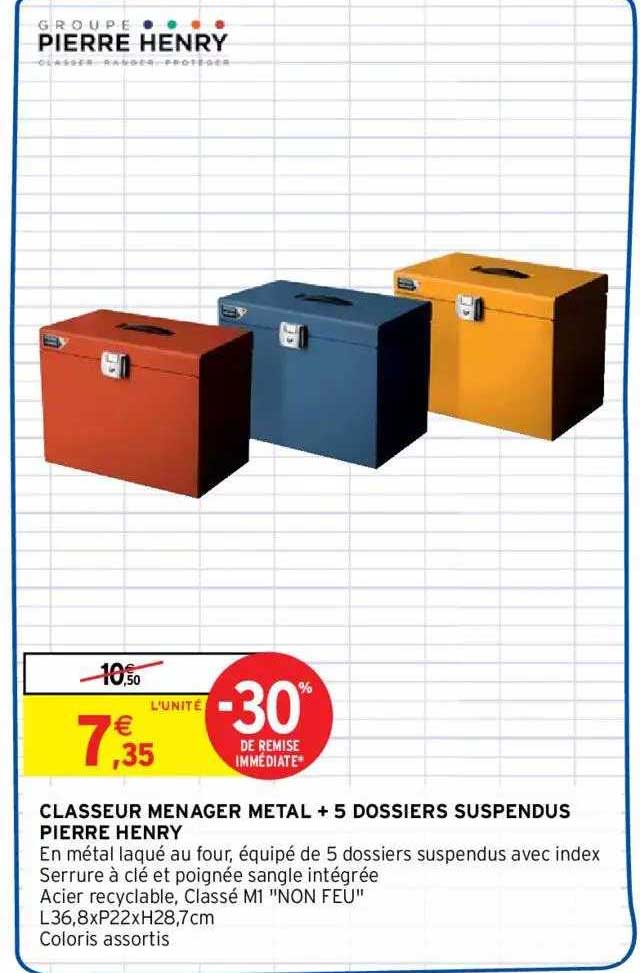 Classeur Menager Metal + 5 Dossiers Suspendus Pierre Henry