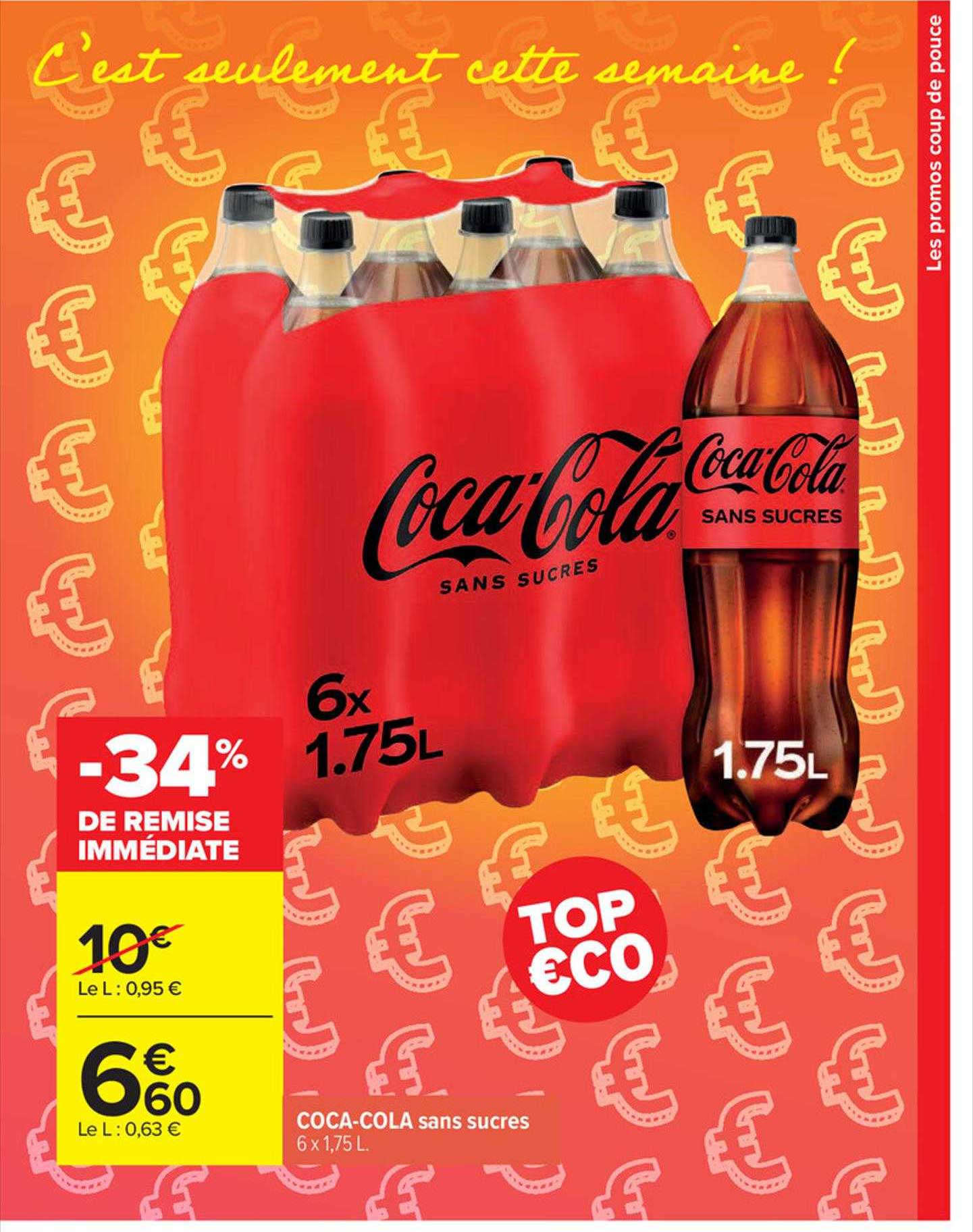coca-cola sans sucres -34% de remise immédiate