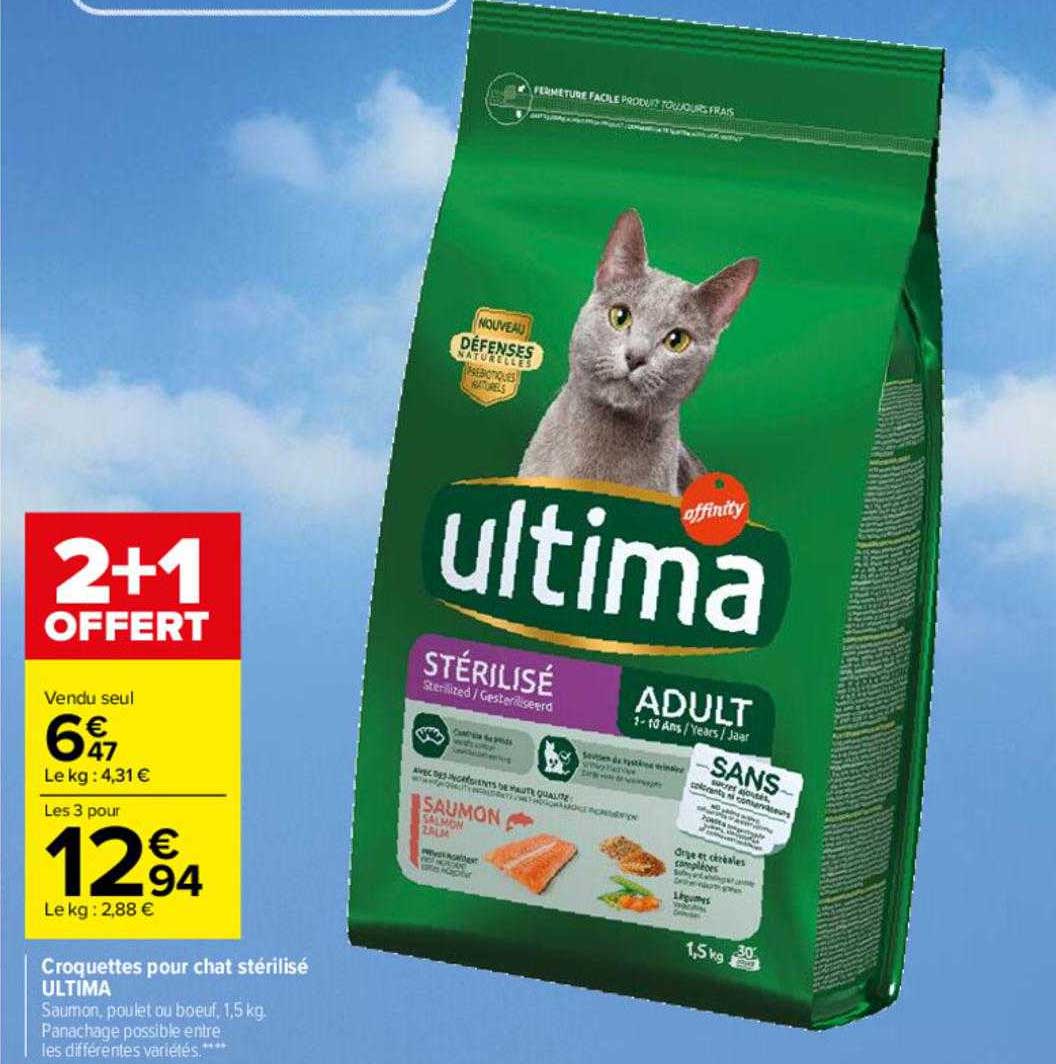 croquettes pour chat stérilisé ultimat 2+1 offert