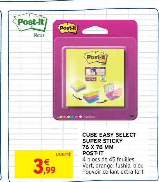 cube easy select super sticky 76 x 76 mm post-it
