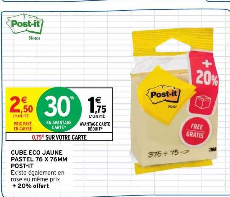 cube éco jaune pastel 76 x 76mm post-it