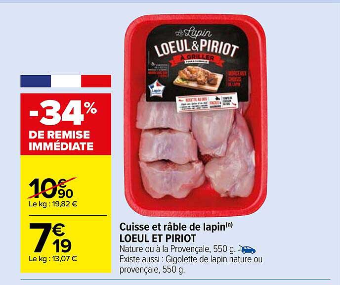 cuisse et râble de lapin loeul et piriot -35% de remise immédiate