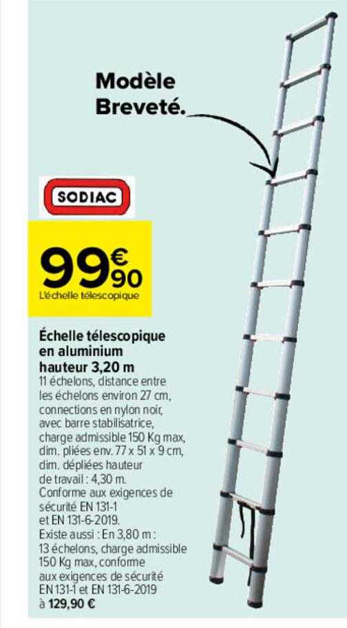 échelle télescopique en aluminium hauteur 3,20m