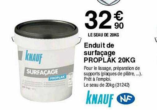 enduit de surfaçage proplak 20kg knauf
