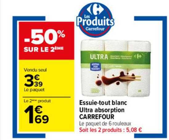essuie-tout blanc ultra absorption carrefour