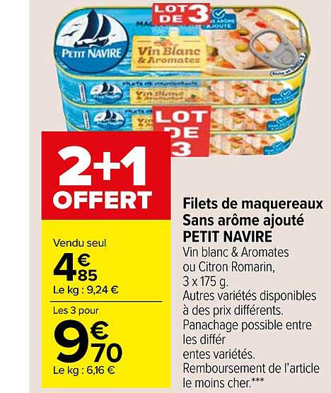 filets de maquereaux sans arôme ajouté petit navire 2+1 offert