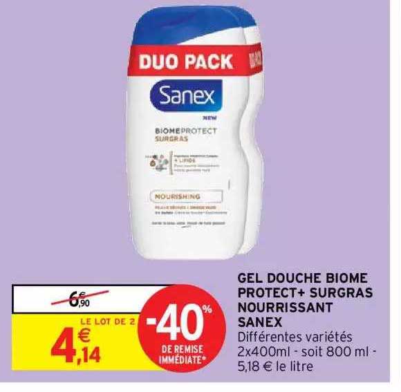 gel douche biome protect + surgras nourrissant sanex