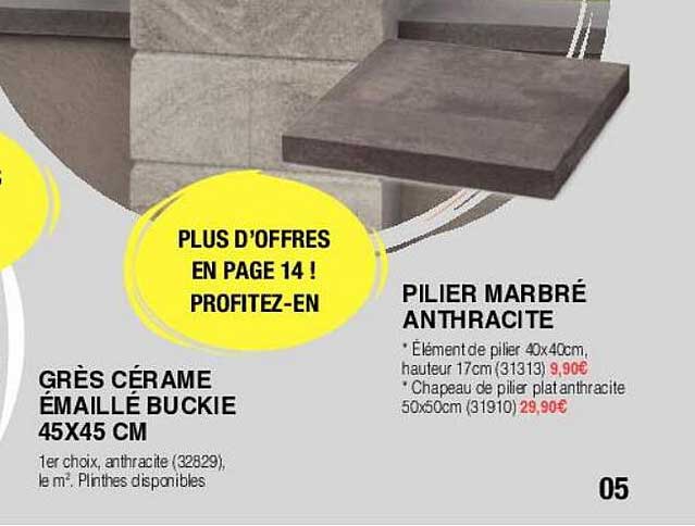 grès cérame émaillé buckie 45x45 cm pilier marbré anthracite