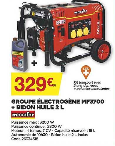 groupe électrogène mf3700 + bidon huile 2 l mecafer