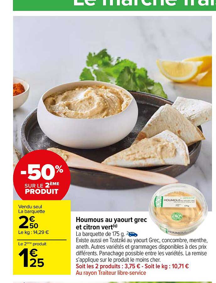 houmous au yaourt grec et citron vert -50% sur le 2ème produit