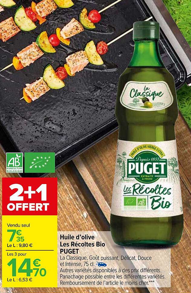 huile d'olive les récoltes bio puget 2+1 offert