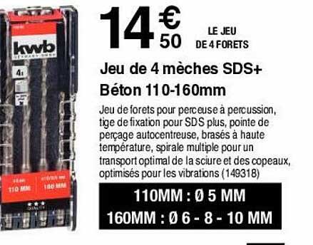 jeu de 4 mèches sds+ béton 110-160mm kwb