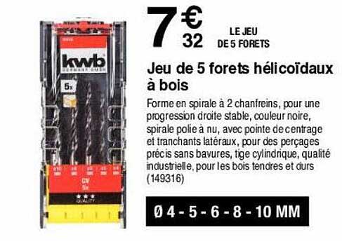 Jeu De 5 Forets Hélicoïdaux à Bois Kwb