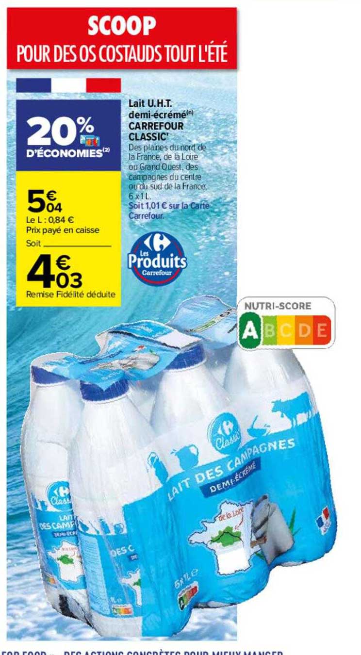 lait u.h.t. demi-écrémé carrefour classic