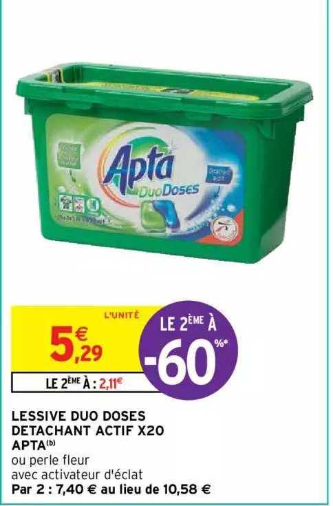 lessive duo doses detachant actif x20 apta