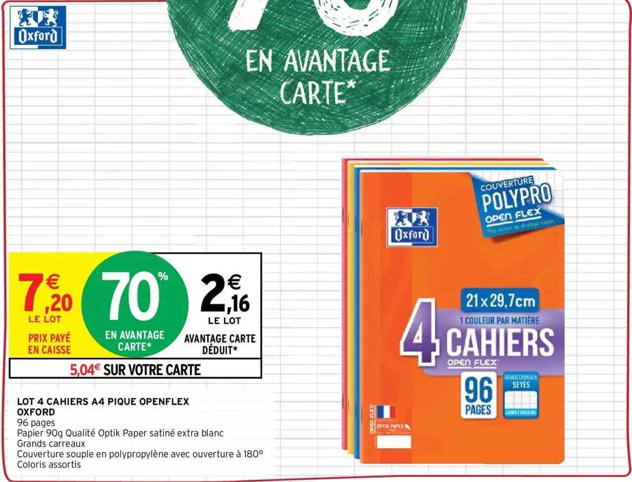 Lot 4 Cahiers A4 Pique Openflex Oxford