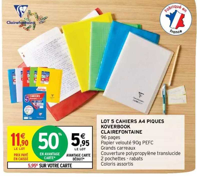 Lot 5 Cahiers A4 Piques Koverbook Clairefontaine
