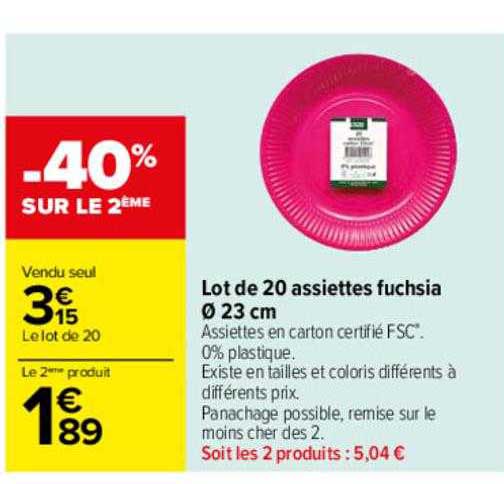 Lot De 20 Assiettes Fuchisia ø 23 Cm