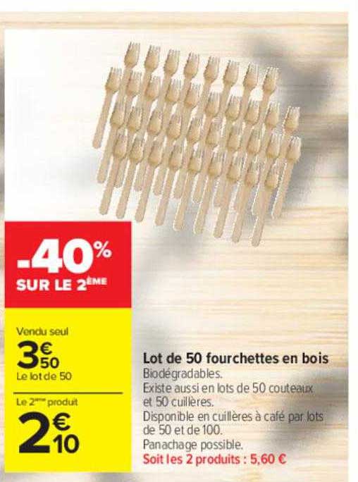 Lot De 50 Fourchettes En Bois -40% Sur Le 2ème