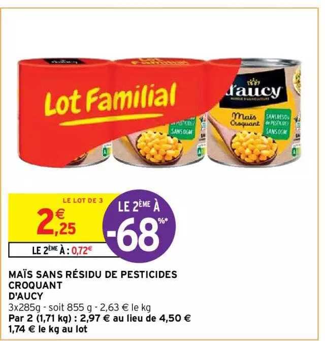 maïs sans résidu de pesticides croquant d'aucy