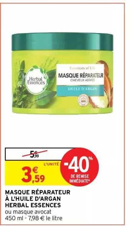 masque réparateur à l'huile d'argan herbal essences