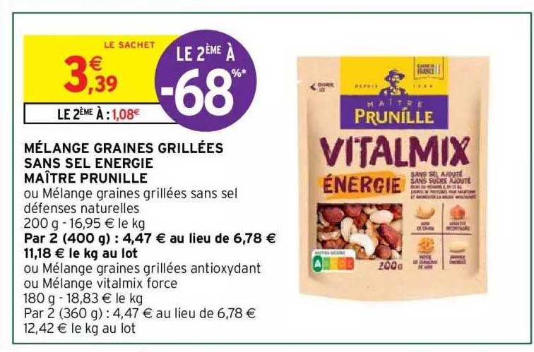 mélange graines grillées sans sel énergie maître prunille