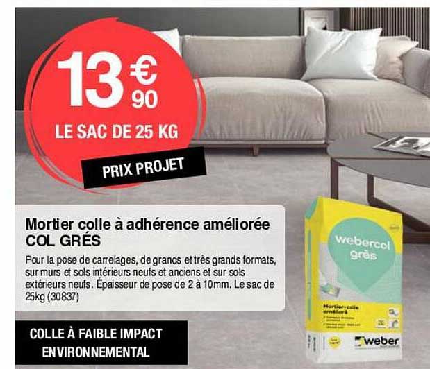 mortier colle à adhérence améliorée col grés weber