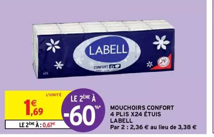 mouchoirs confort 4 plis x24 étuis labell