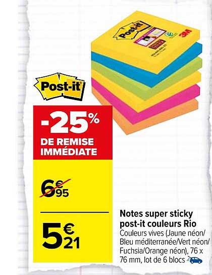 notes super sticky post-it couleurs rio