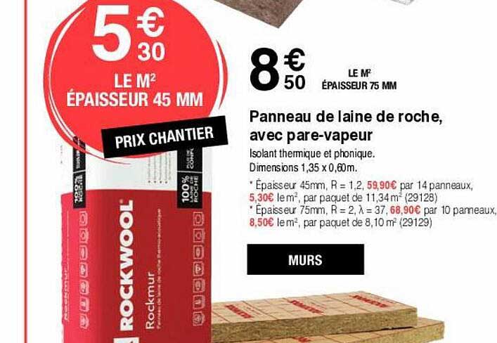 panneau de laine de roche avec pare-vapeur